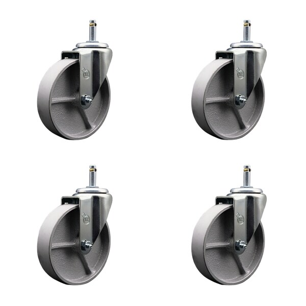 Service Caster Semi Steel Swivel Grip Ring Caster Set of 4 w/5'' Wheels & 7/16'' Stem-4 Swivel, 4PK SCC-GR20S515-SSR-716138-4 - main
